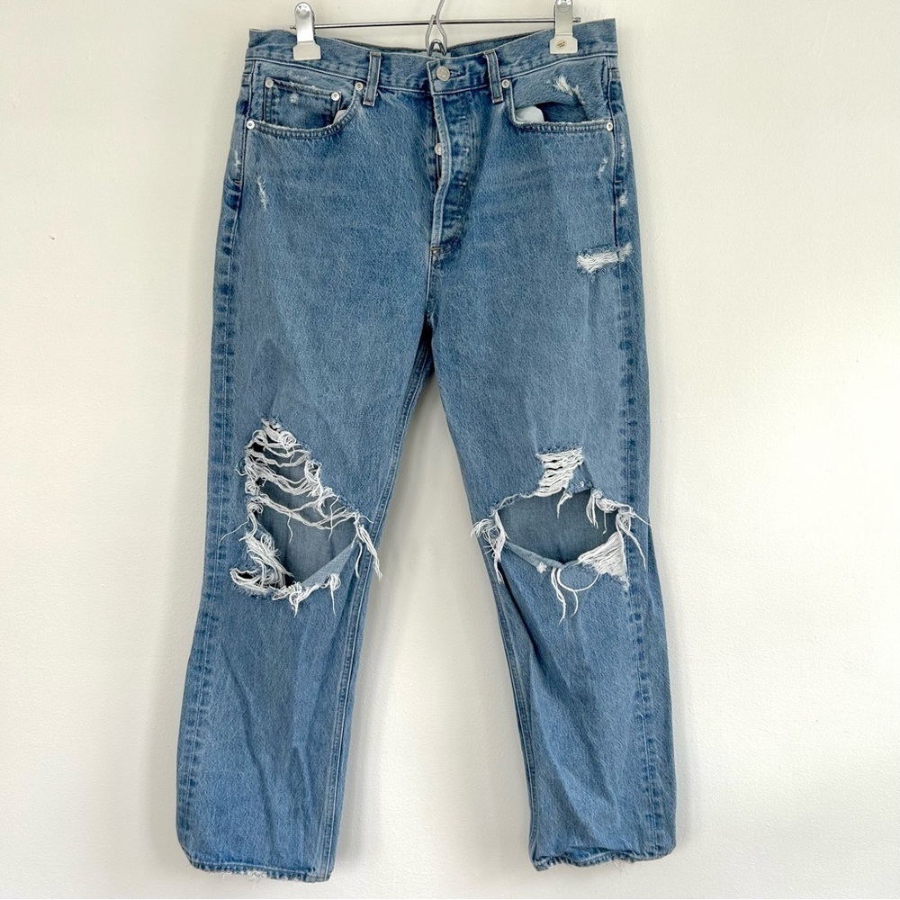 AGOLDE ‘90s Fit Loose Fit Jeans Fall Out Blue Washed Distressed High Rise - Picture 5 of 11